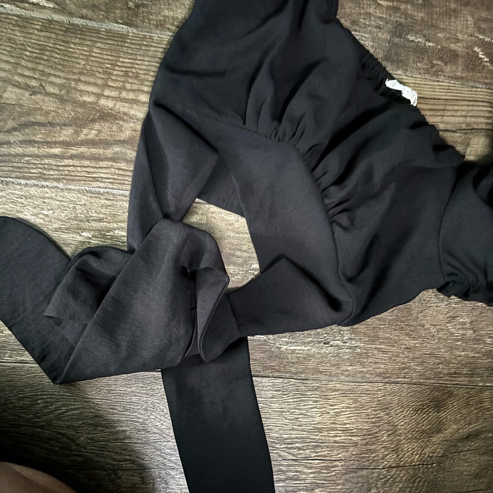 Black Off-Shoulder Tie-Waist Top